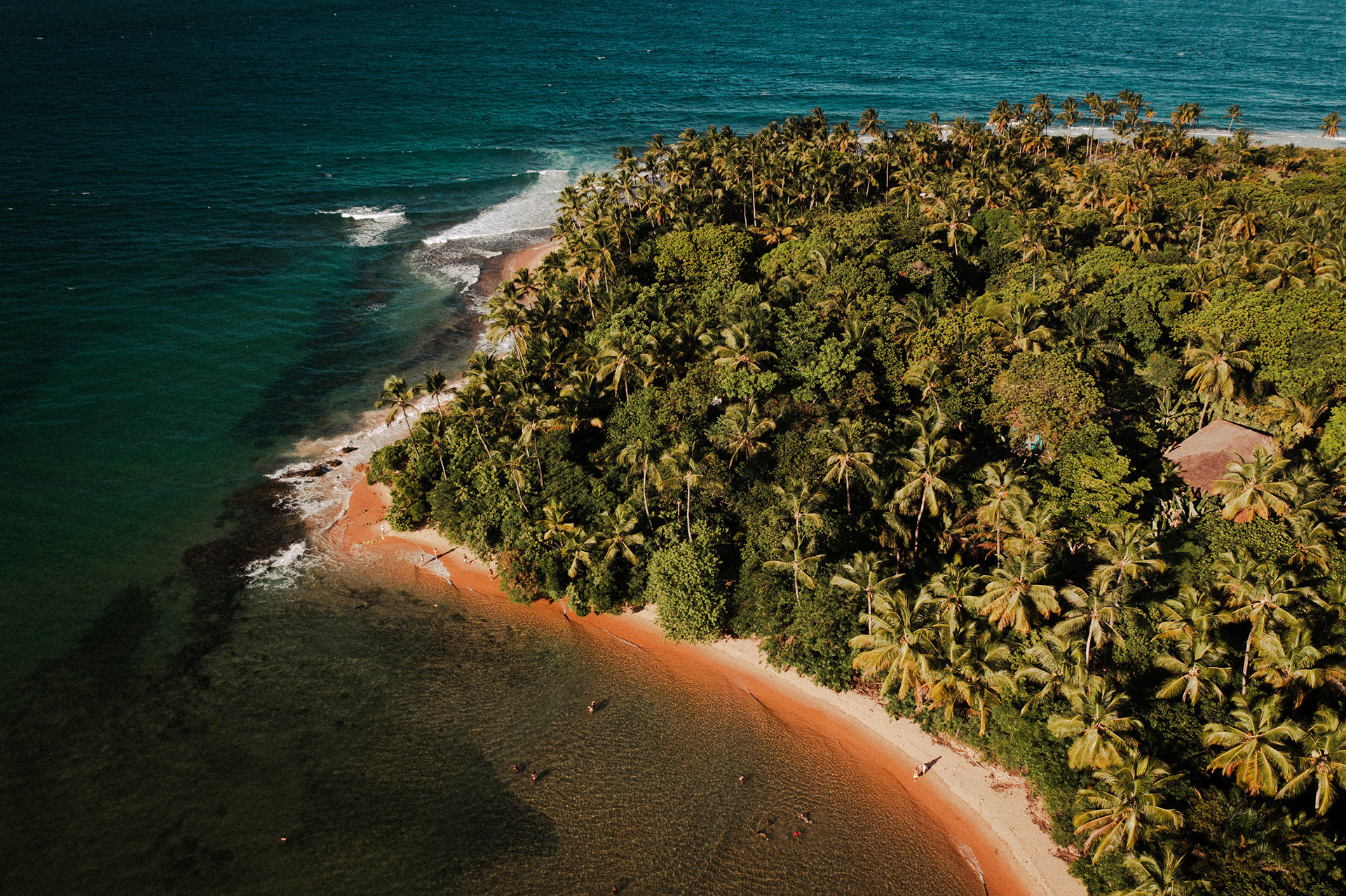 Vista aérea de costa verde e praia, Barra Grande