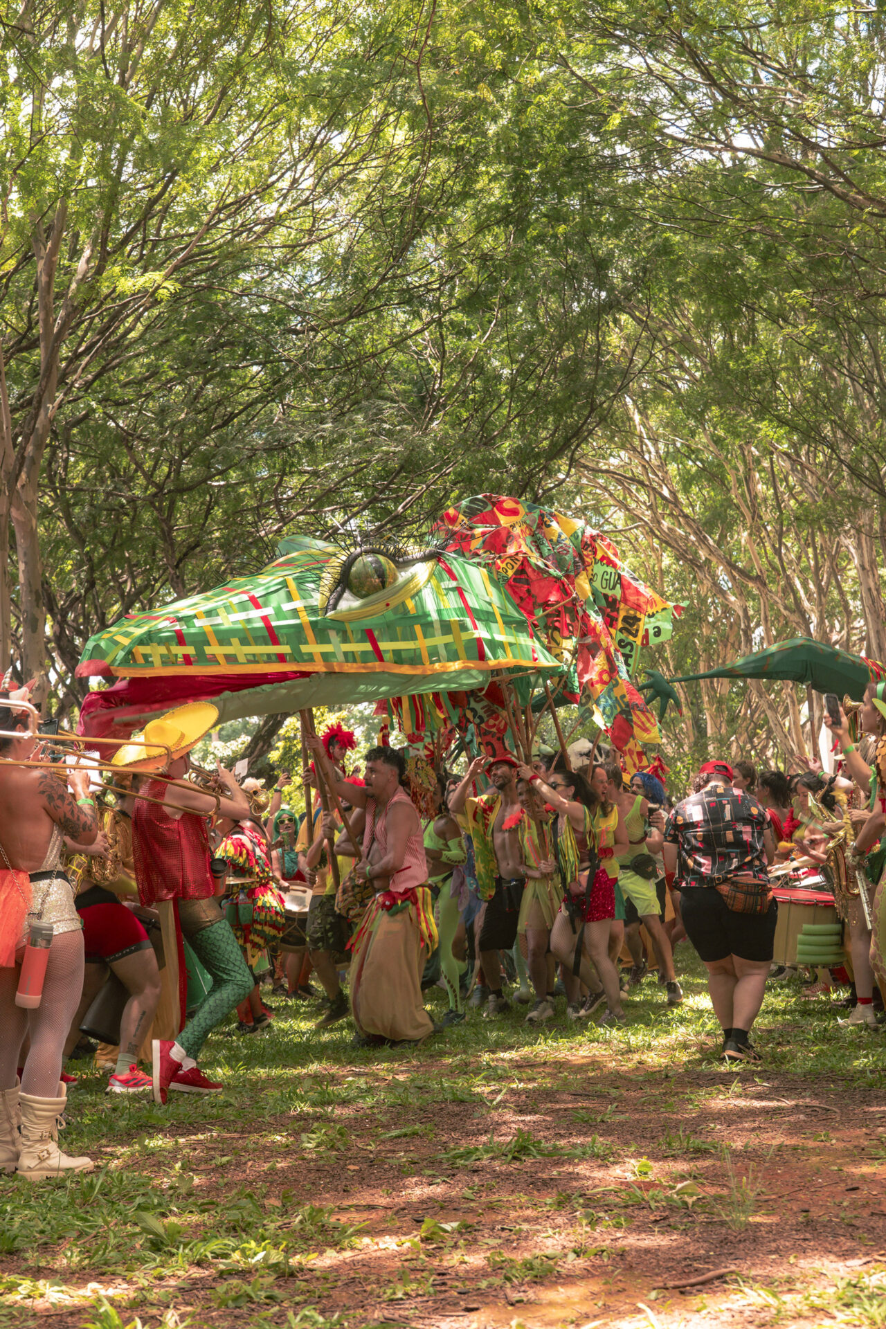Máscara de carnaval com penas vermelhas e verdes