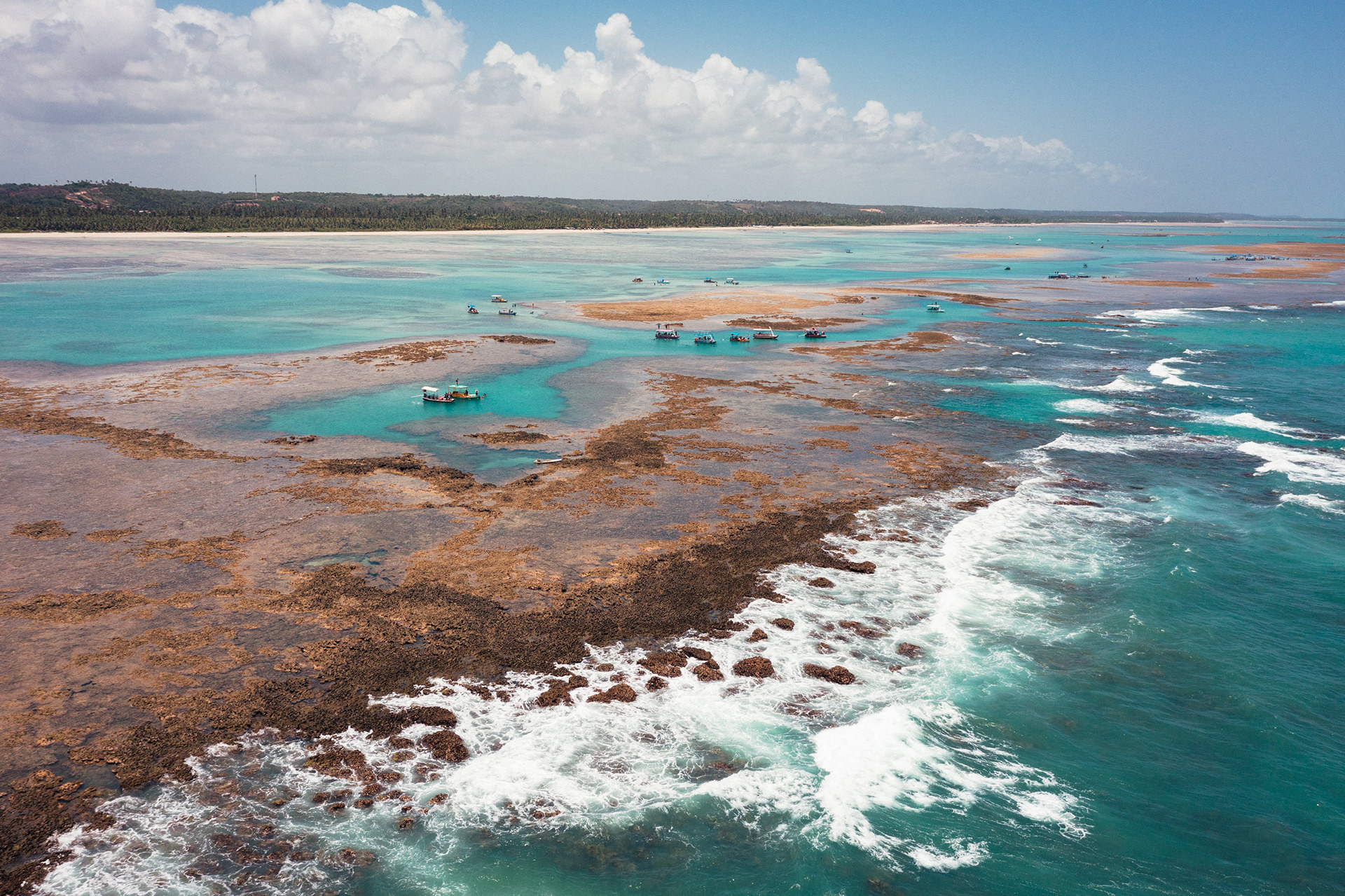 Vista aérea de recife de coral em águas cristalinas